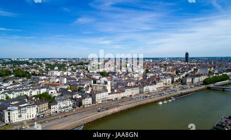 Luftaufnahme von Nantes Stadtzentrum in Loire Atlantique, Frankreich Stockfoto