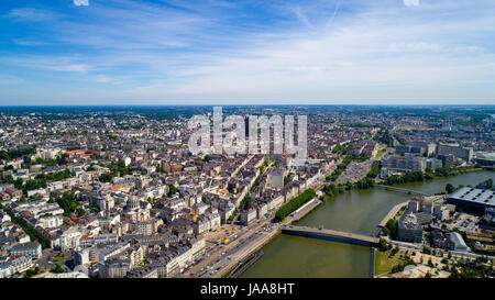 Luftaufnahme von Nantes Stadtzentrum in Loire Atlantique, Frankreich Stockfoto