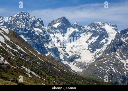 Gletscher und Gipfel von Col de Lautaret Lauteret und Ecrin Bergen, Französische Alpen Stockfoto