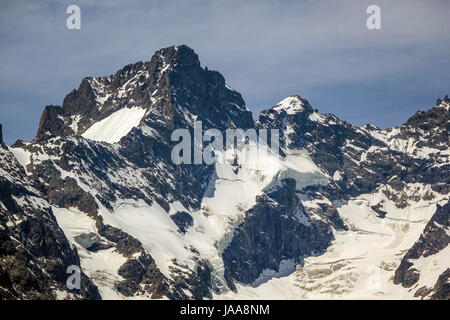 Gletscher und Gipfel von Col de Lautaret Lauteret und Ecrin Bergen, Französische Alpen Stockfoto