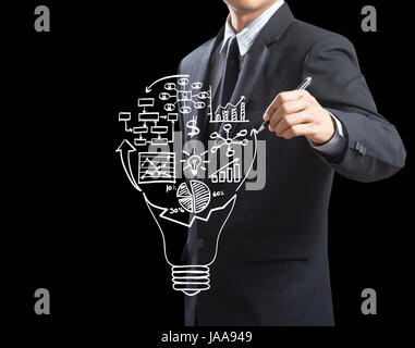 Erstellung Businessplan Strategie Glühbirne Geschäftsmann Stockfoto