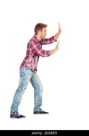 Junger Mann mit dem karierten Hemd Druck isoliert auf weißem Hintergrund Stockfoto