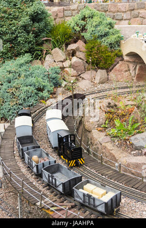 Charnwood Forest Garden Railway, eine Attraktion an Rothley Station auf der Great Central Railway Museumsbahn in der Nähe von Loughbrough. Charnwood Forest Gar Stockfoto