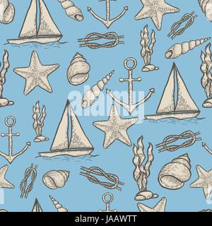 Marine Hand Zeichnung nahtlose Muster. Stock Vektor