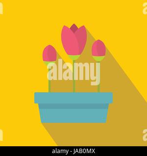 Rosa Tulpen in Pflanzer Symbol, flachen Stil Stock Vektor