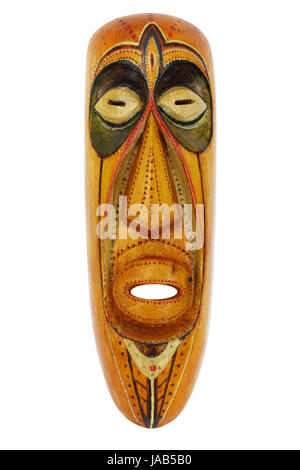 Abstrakte Holzmaske isoliert auf weißem Hintergrund Stockfoto