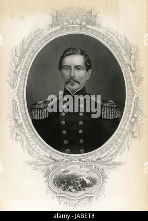 Antike c1860 Gravur, P. G. T. Beauregard, P. G. T. Beauregard (1818-1893) war eine südliche Offizier, Politiker, Erfinder, Schriftsteller, Beamter und der ersten Prominenten General der Armee der Konföderierten Staaten während des amerikanischen Bürgerkriegs. QUELLE: ORIGINAL GRAVUR. Stockfoto