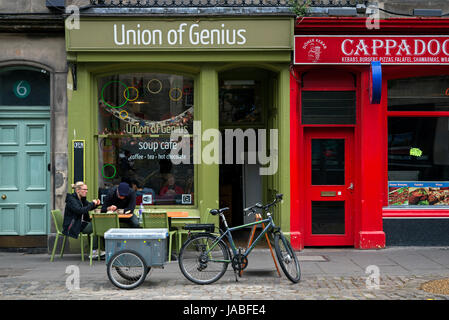 Union of Genius-Suppe-Café in Forrest Road, Edinburgh, Schottland, Großbritannien Stockfoto