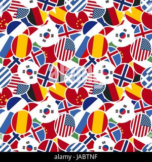 Viele bunte Sprechblasen mit verschiedenen Ländern Flaggen in flache Design Stil nahtlose Muster Stock Vektor