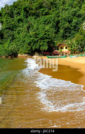 Blick auf den Red Beach und das Treffen zwischen dem Meer und den Regenwald auf der grünen Küste von Rio De Janeiro Stockfoto