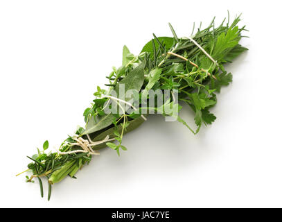 frisches Bouquet Garni, Bund Kräuter isoliert auf weißem Hintergrund Stockfoto