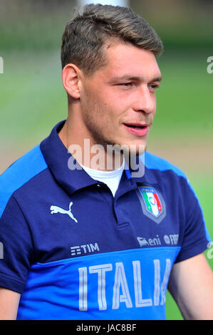 Florenz, Italien. 5. Juni 2017. Italiens Spieler Andrea Belotti während des Trainings im Coverciano Training Center. Die italienische Nationalmannschaft in einem Freundschaftsspiel die Nationalmannschaft von Uruguay in Nizza am 7. Juni 2017 und Liechtenstein in Udine am 11. Juni 2017, Spiel gültig für FIFA World Cup Russland 2018 Qualifikation Europa Gruppe G. Credit triffst: Giacomo Morini/Pacific Press/Alamy Live News Stockfoto