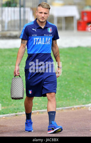 Florenz, Italien. 5. Juni 2017. Italiens Spieler Ciro Immobile während des Trainings im Coverciano Training Center. Die italienische Nationalmannschaft in einem Freundschaftsspiel die Nationalmannschaft von Uruguay in Nizza am 7. Juni 2017 und Liechtenstein in Udine am 11. Juni 2017, Spiel gültig für FIFA World Cup Russland 2018 Qualifikation Europa Gruppe G. Credit triffst: Giacomo Morini/Pacific Press/Alamy Live News Stockfoto