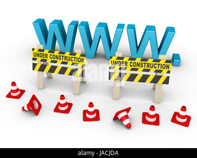 Www 3D-Buchstaben sind hinter zwei unter Bauschilder Stockfoto