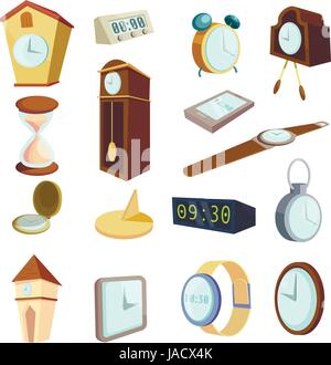 Verschiedene Uhren Symbole festgelegt. Cartoon-Illustration von 16 verschiedenen Uhren Vektor-Icons für web Stock Vektor