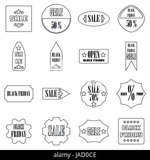 Black Friday Umsatz Zeichen Symbole festgelegt. Abbildung 16-Black Friday Umsatz-Zeichen-Vektor-Icons für Web zu skizzieren Stock Vektor