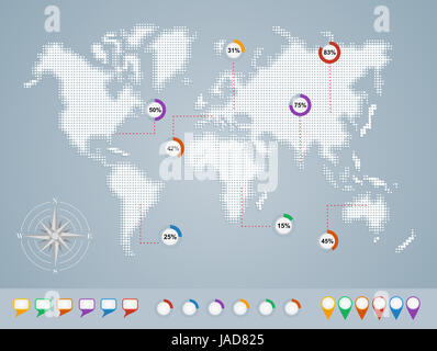 Weltkarte, Geo Position Zeiger Infografiken Vorlage. EPS10 Vektor-Datei organisiert in Schichten für die einfache Bearbeitung. Stockfoto