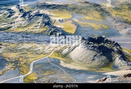 Lakagigar ist eine Reihe von Appox. 130 Vulkankrater auf der Southern Island. Das größte man ist der Vulkan Laki Ausbruch von denen war eine der größten Katastrophen im 18. Jahrhundert. Stockfoto