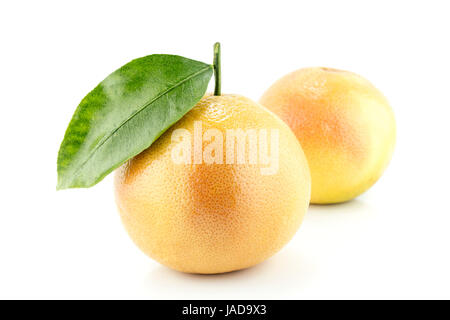 Reife appetitlich Grapefruit mit Blatt auf weißem Hintergrund. Stockfoto