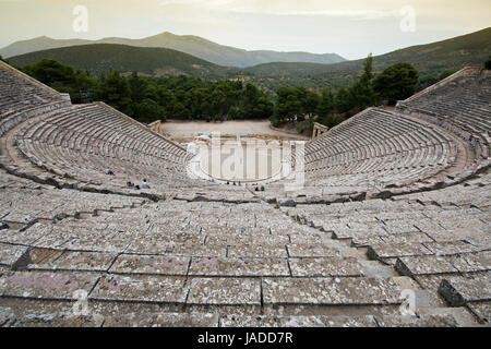 Antike Theater in Epidauros, Griechenland Weitwinkel schießen Stockfoto