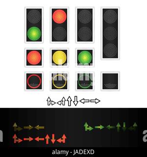 Straße Ampel Vektor. Realistische LED-Panel. Sequenz leuchtet rot, gelb, grün. Zeit, drehen, gehen warten Stop Signale, Isolated On White Stock Vektor