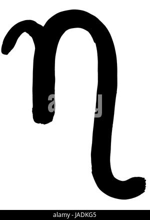 griechischen Buchstaben Eta handschriftlich in schwarzer Tinte auf weißem Hintergrund Stockfoto
