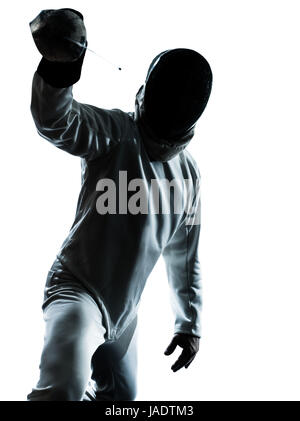 ein Mann Fechten Silhouette im Studio isoliert auf weißem Hintergrund Stockfoto