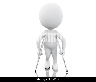3D Renderer Bild. Weiße Leute auf Krücken. Isolierten weißen Hintergrund. Stockfoto