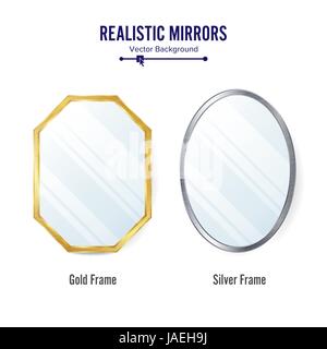 Realistische Spiegel Set Vector. Spiegelrahmen oder Spiegel-Dekor Stock Vektor