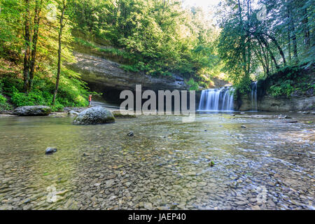 Frankreich, Jura, Menetrux de Joux, Hedgehog Wasserfälle, Gour Bleu fallen Stockfoto