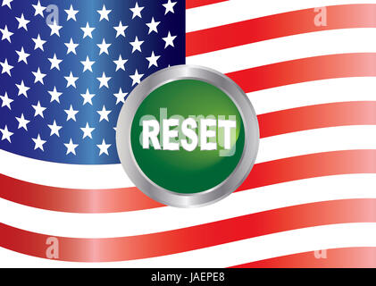 Regierung Shutdown-Reset-Taste mit US amerikanische Flagge Hintergrund Illustration Stockfoto