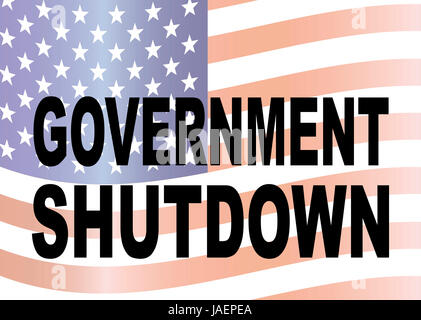 Regierung Shutdown Textgliederung verblasst uns Flagge Hintergrund Illustration Stockfoto