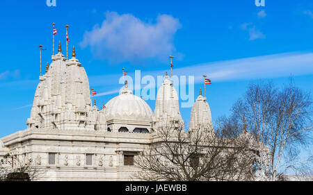 Schöne hindu-Tempel BAPS Shri Swaminarayan Mandir in London, Vereinigtes Königreich Stockfoto