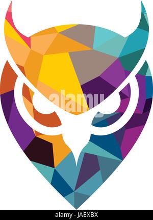 Blaue und gelbe Vektor Eule Logo Abbildung Schule Emblem Graduierung Symbol isoliert Stock Vektor