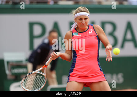 Paris, Frankreich. 6. Juni 2017. Schweizer Tennisspielerin Timea Bacsinszky in Aktion während ihres Spiels im 1/4 Finale der WTA French Open in Roland Garros gegen französische Tennisspielerin Kristina Mladenovic am 6. Juni 2017 in Paris, Frankreich - Credit ist: Yan Lerval/Alamy Live News Stockfoto