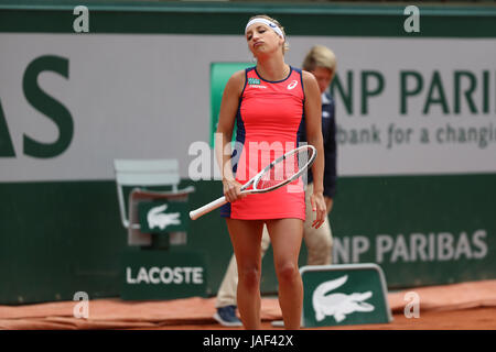 Paris, Frankreich. 6. Juni 2017. Schweizer Tennisspielerin Timea Bacsinszky in Aktion während ihres Spiels im 1/4 Finale der WTA French Open in Roland Garros gegen französische Tennisspielerin Kristina Mladenovic am 6. Juni 2017 in Paris, Frankreich - Credit ist: Yan Lerval/Alamy Live News Stockfoto