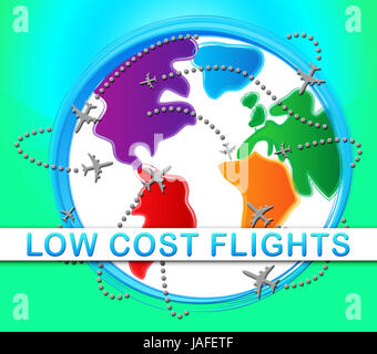 Low-Cost-Flüge weltweit Bedeutung Billig Flug 3d Illustration Stockfoto