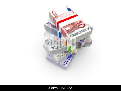 ein Stapel von Euro-Banknoten mit anderen Wert Stockfoto