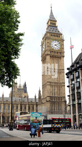 5. Juni 2017 - eines der berühmtesten Wahrzeichen Londons, die Houses of Parliament und Elizabeth Tower, Big Ben genannt Stockfoto