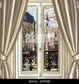 Frankreich, Paris, Fensteröffnung auf einer Straße - Vektor-Illustration Stock Vektor
