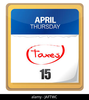 Der große Steuer Tag, dem 15. ist auf einen weißen Kalender eingekreist. Stockfoto