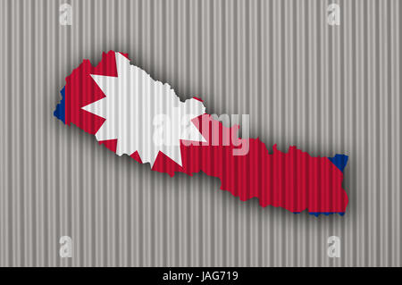 Karte und Flagge von Nepal auf Wellblech Stockfoto