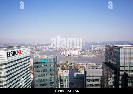 Blick nach East London vom One Canada Square, Canary Wharf, London Uk Stockfoto