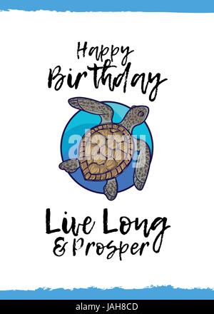 Herzlichen Glückwunsch zum Geburtstag. Lange Leben und gedeihen. Grusskarte mit niedlichen Tier und freundlichen Wunsch, Cartoon-Stil. Geeignet für Kinder Herzlichen Glückwunsch. Grünes Meer tu Stock Vektor