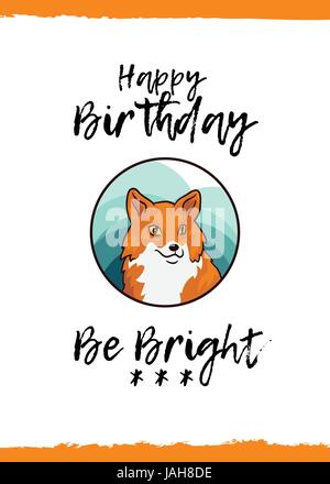 Herzlichen Glückwunsch zum Geburtstag. Werden Sie hell. Grusskarte mit niedlichen Tier und freundlichen Wunsch, Cartoon-Stil. Geeignet für Kinder Herzlichen Glückwunsch. Rotfuchs Stock Vektor