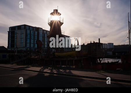 Norden Carr Feuerschiff festgemacht im Victoria Dock. Dundee, Schottland. Liegt am nördlichen Ufer des Firth of Tay Dundee. Stockfoto