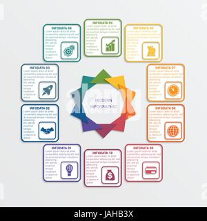 Farbe Dreiecke modernen Infografik Vorlage für Business-Konzept mit 10 Schritten. Stock Vektor