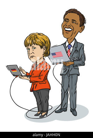 Obama bin Computer Überwacht Merkel Und Speichert Daten. Stockfoto