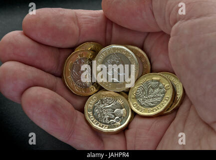 Die neuen (2017) Britische Pfund (GBP) Münzen. Stockfoto