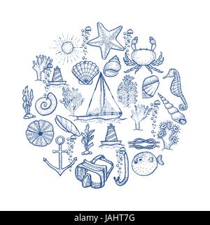 Marine Handzeichnung Vektor Präsentationsvorlage. Stock Vektor